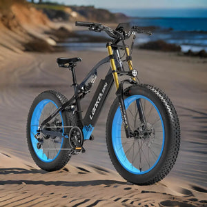 Fat bike électrique LANKELEISI RV700 en vue face, mettant en valeur son design moderne.