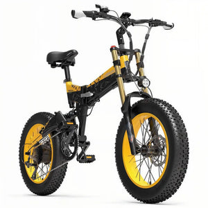 Fat bike électrique LANKELEISI X3000 PLUS-UP jaune vu de côté droit, parfait pour les trajets tout-terrain.