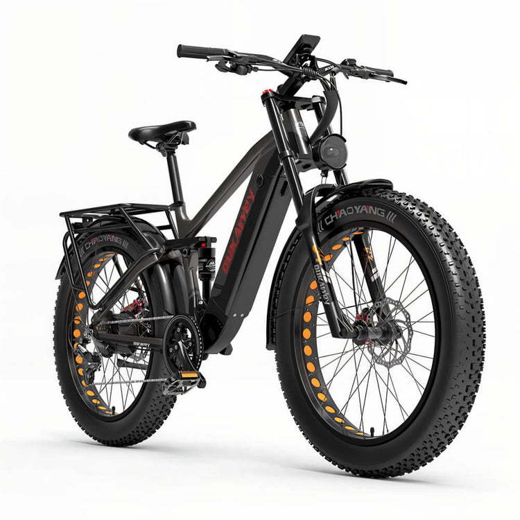 Fat bike électrique gris Dukawey Silvertip8 vu de côté droit, avec cadre robuste et pneus tout-terrain.