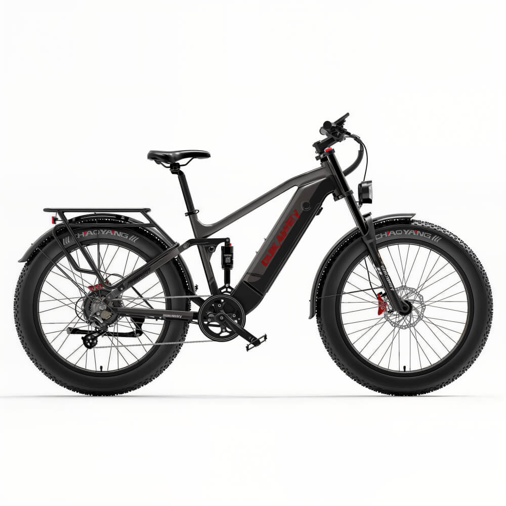 Fat bike électrique gris Dukawey Silvertip8 vu de face, idéal pour les aventures tout-terrain.