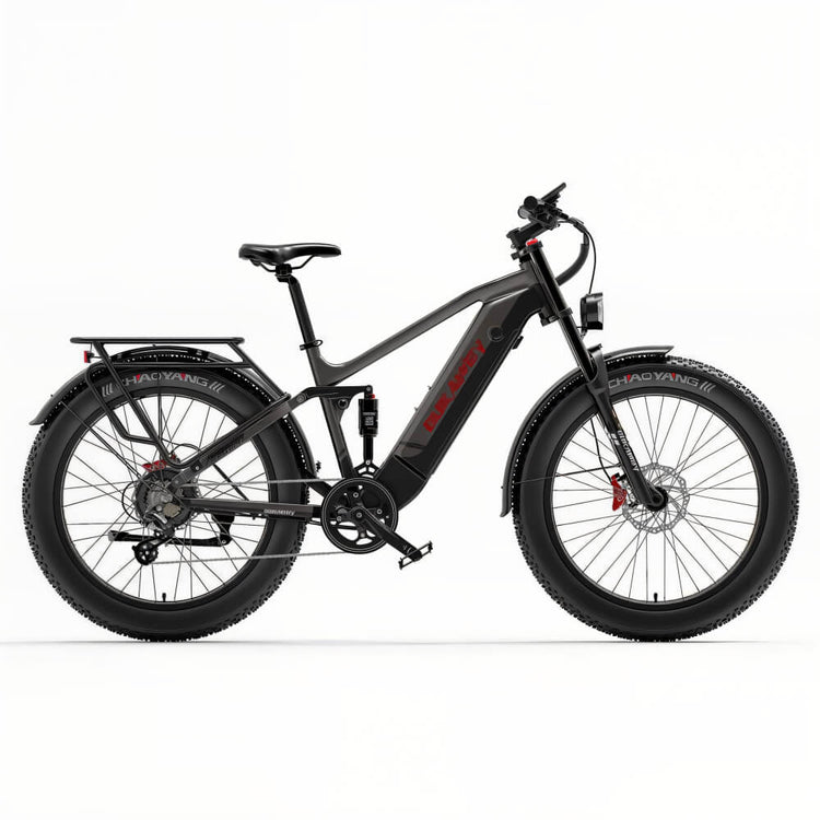 Fat bike électrique gris Dukawey Silvertip8 vu de face, idéal pour les aventures tout-terrain.