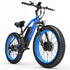 Fat bike électrique bleu LANKELEISI MG740 PLUS vu de côté droit, équipé d’un moteur robuste et d’un cadre solide.