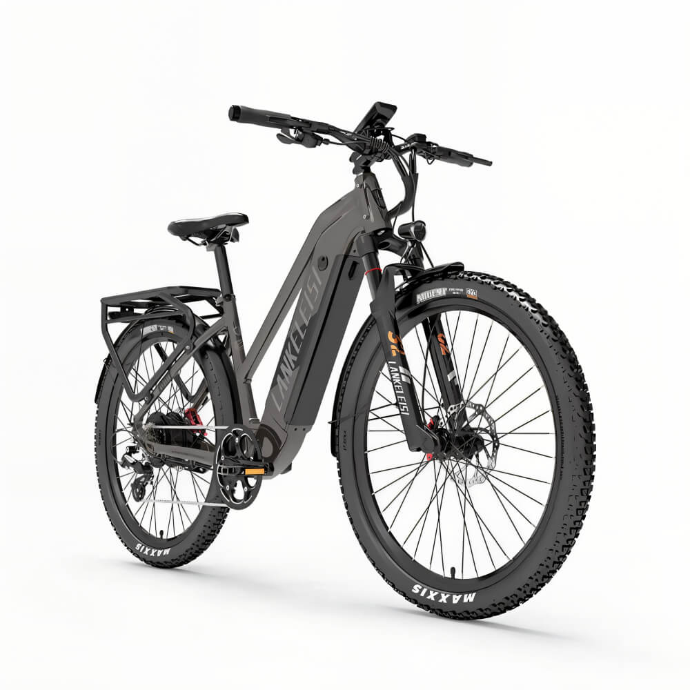 Vélo électrique gris LANKELEISI MX600 PRO vu de côté droit, parfait pour les balades tout-terrain.