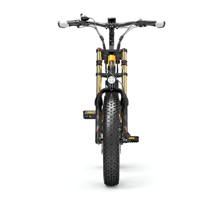 Fat bike électrique LANKELEISI X3000 PLUS-UP vu de face, adapté aux terrains accidentés et chemins urbains.