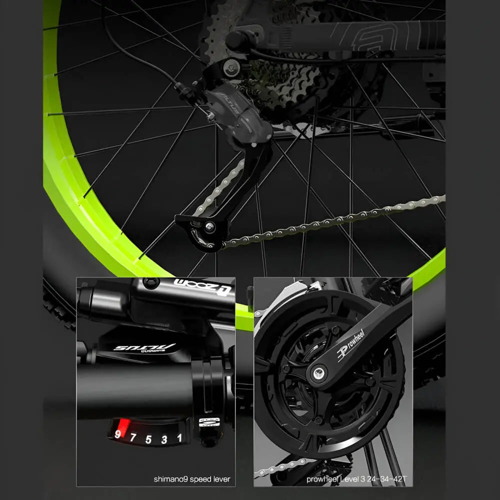 Zoom sur roues du Fat Bike Électrique LANKELEISI XT750 PLUS, affichant les données de conduite comme la vitesse et l’autonomie.