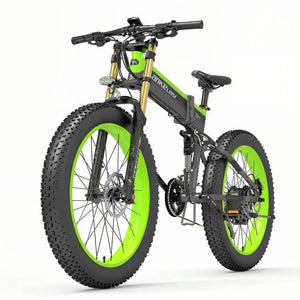 Fat bike électrique vert LANKELEISI XT750 PLUS vu de côté gauche, avec un cadre ergonomique et un design moderne.