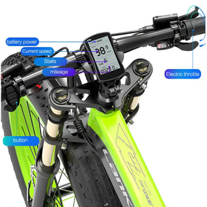 Zoom sur l’écran du Fat Bike Électrique LANKELEISI XT750 PLUS, affichant les données de conduite comme la vitesse et l’autonomie.