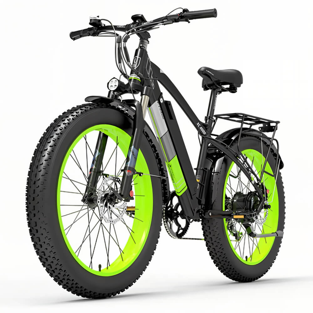 Fat bike électrique Lankeleisi XC4000 en couleurs vert, vu de côté gauche, avec cadre robuste et design sportif.