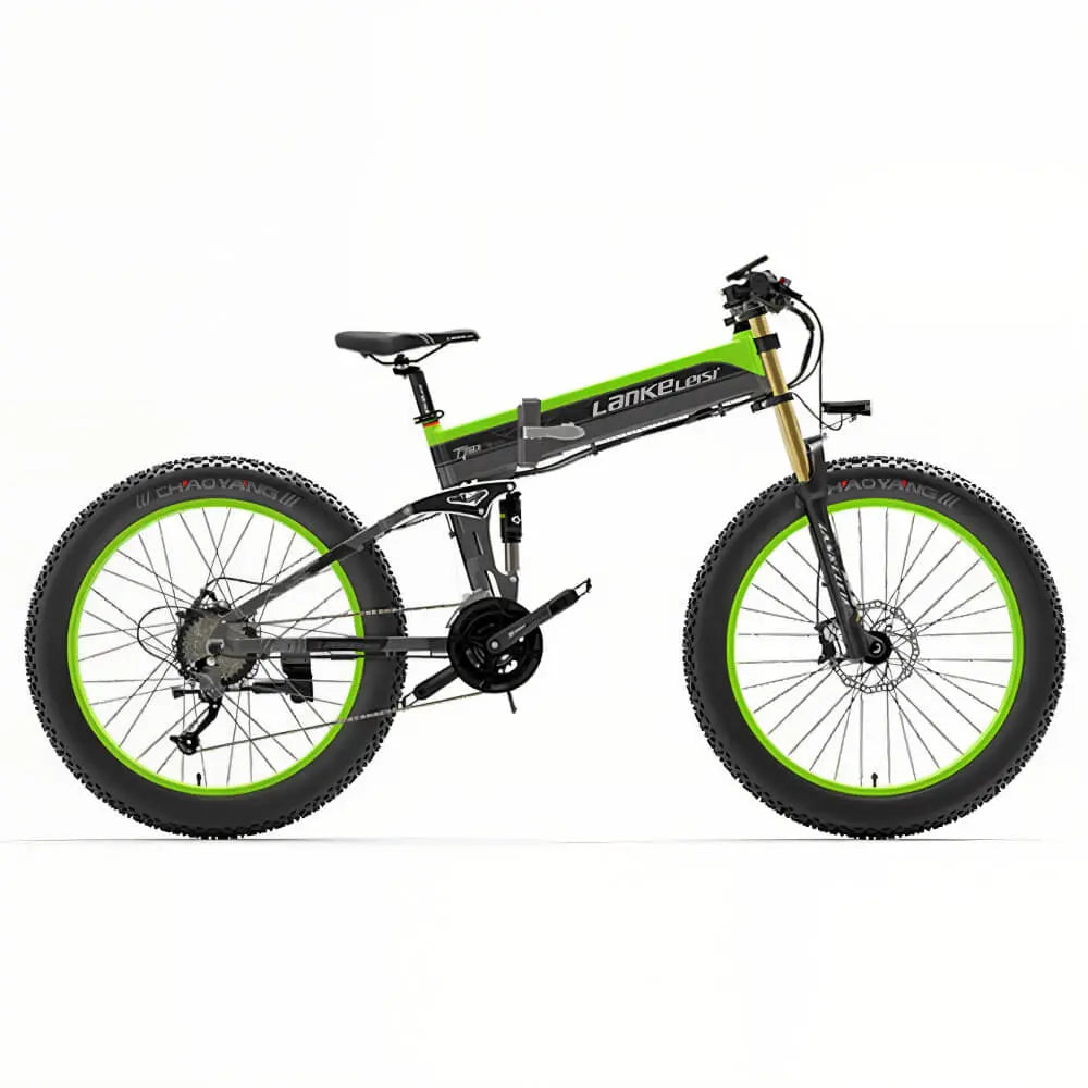 Zoom sur les détails du modèle Fat Bike Électrique LANKELEISI XT750 PLUS en couleurs vert.
